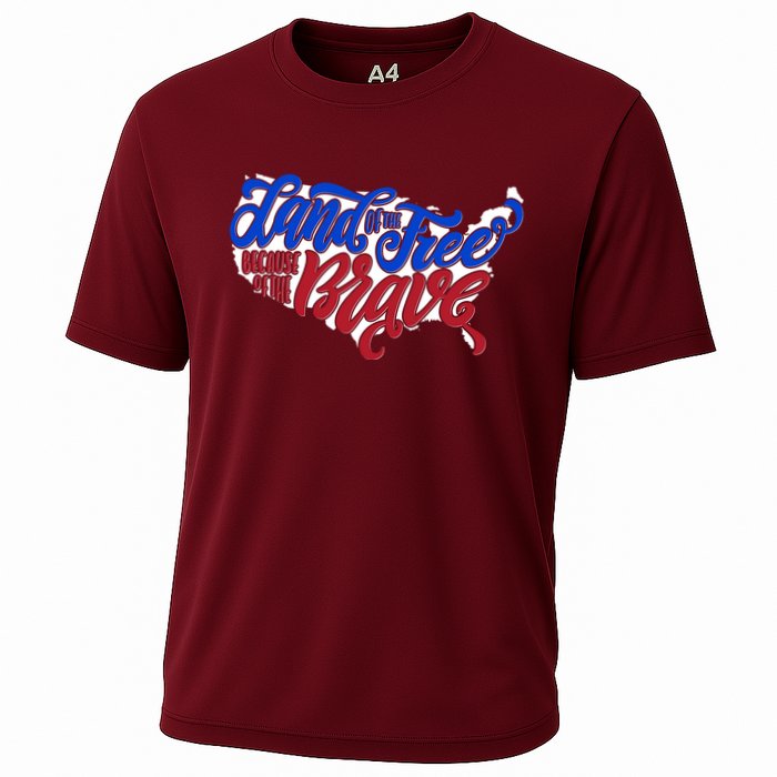 Land Of The Free Because Of The Brave USA America Cooling Performance Crew T-Shirt