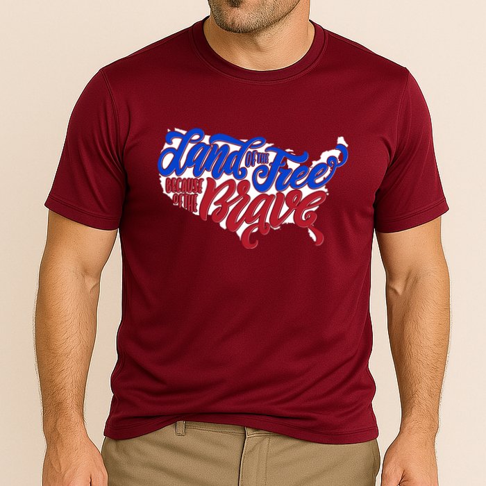 Land Of The Free Because Of The Brave USA America Cooling Performance Crew T-Shirt