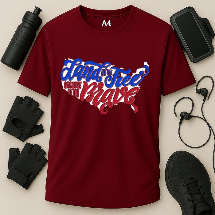 Land Of The Free Because Of The Brave USA America Cooling Performance Crew T-Shirt