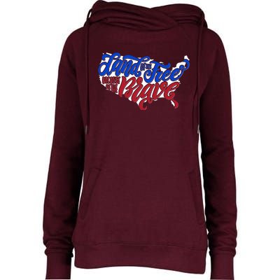 Land Of The Free Because Of The Brave USA America Womens Funnel Neck Pullover Hood