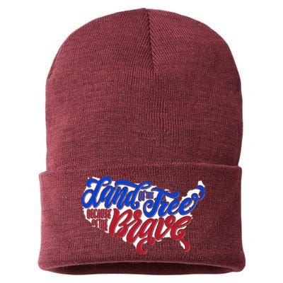 Land Of The Free Because Of The Brave USA America Sustainable Knit Beanie