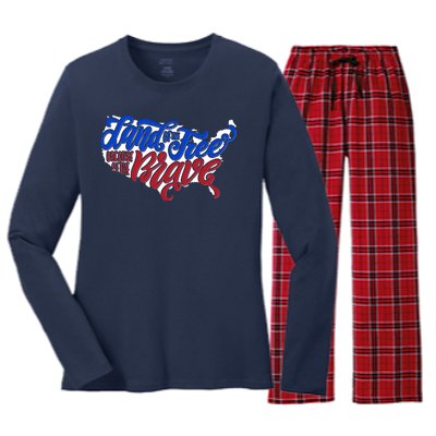 Land Of The Free Because Of The Brave USA America Women's Long Sleeve Flannel Pajama Set 