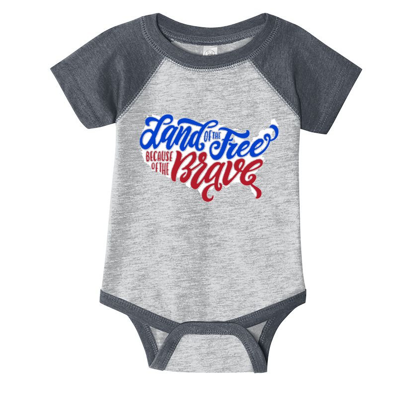 Land Of The Free Because Of The Brave USA America Infant Baby Jersey Bodysuit