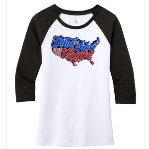 Land Of The Free Because Of The Brave USA America Women's Tri-Blend 3/4-Sleeve Raglan Shirt