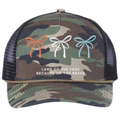 Land Of The Free Because Of The Brave Cute Patriotic Bows Retro Rope Trucker Hat Cap