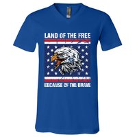 Land Of The Free Because Of The Brave Patriotic Gift V-Neck T-Shirt