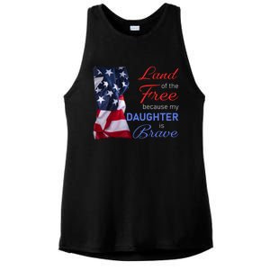 Land Of The Free Because My Daughter Is Brave Veterans Day Funny Gift Ladies PosiCharge Tri-Blend Wicking Tank