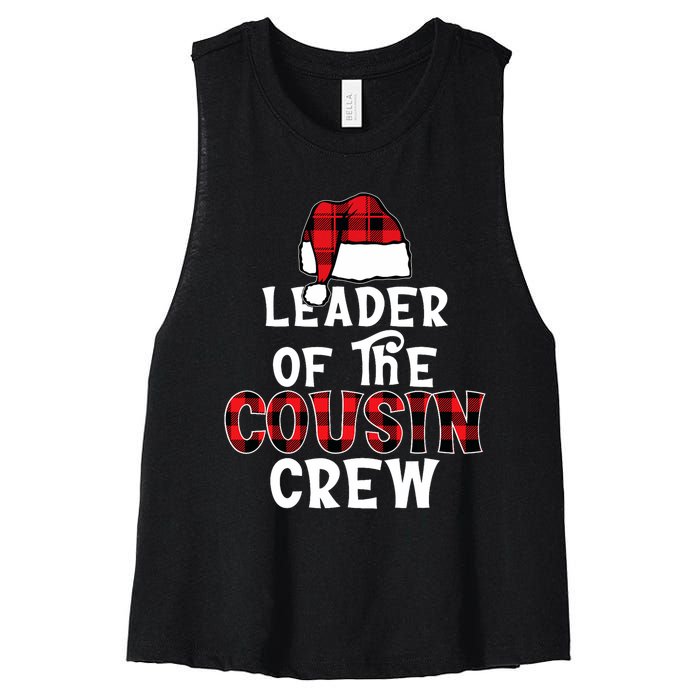 Leader Of The Cousin Crew Pajamas Funny Xmas Buffalo Plaid Women's Racerback Cropped Tank