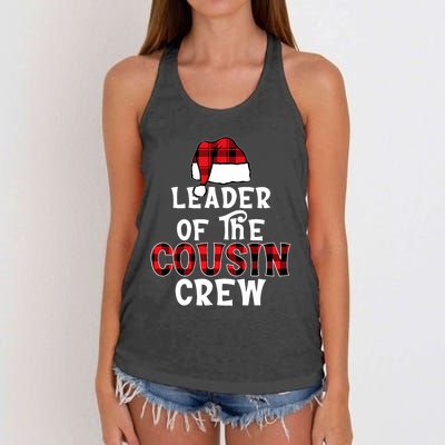 Leader Of The Cousin Crew Pajamas Funny Xmas Buffalo Plaid Women's Knotted Racerback Tank