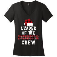 Leader Of The Cousin Crew Pajamas Funny Xmas Buffalo Plaid Women's V-Neck T-Shirt