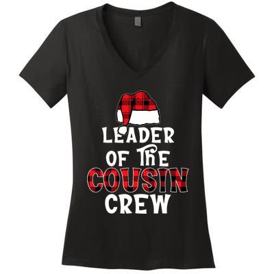 Leader Of The Cousin Crew Pajamas Funny Xmas Buffalo Plaid Women's V-Neck T-Shirt