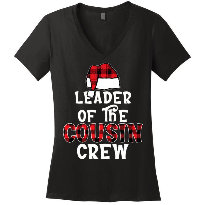 Leader Of The Cousin Crew Pajamas Funny Xmas Buffalo Plaid Women's V-Neck T-Shirt