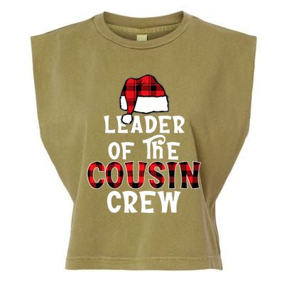 Leader Of The Cousin Crew Pajamas Funny Xmas Buffalo Plaid Garment-Dyed Women's Muscle Tee