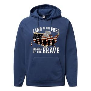 Land Of The Free Because Of The Brave Cute Gift Performance Fleece Hoodie