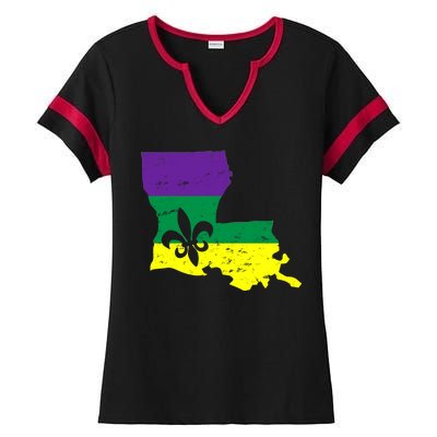 Louisiana Mardi Gras Ladies Halftime Notch Neck Tee