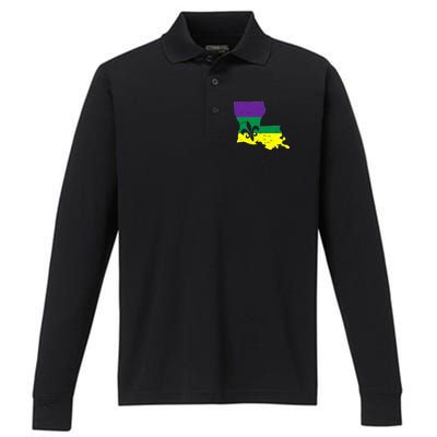 Louisiana Mardi Gras Performance Long Sleeve Polo