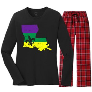 Louisiana Mardi Gras Women's Long Sleeve Flannel Pajama Set 