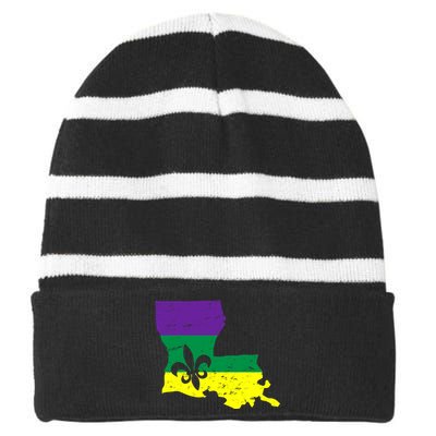 Louisiana Mardi Gras Striped Beanie with Solid Band