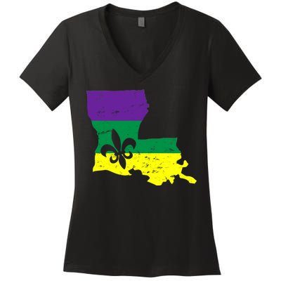 Louisiana Mardi Gras Women's V-Neck T-Shirt