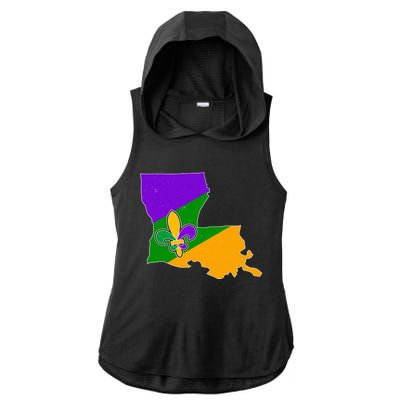 Louisiana Mardi Gras Fleur De Lis Ladies PosiCharge Tri-Blend Wicking Draft Hoodie Tank