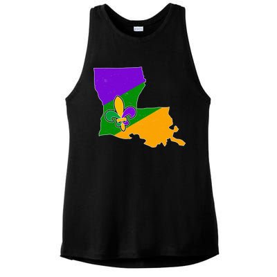 Louisiana Mardi Gras Fleur De Lis Ladies PosiCharge Tri-Blend Wicking Tank