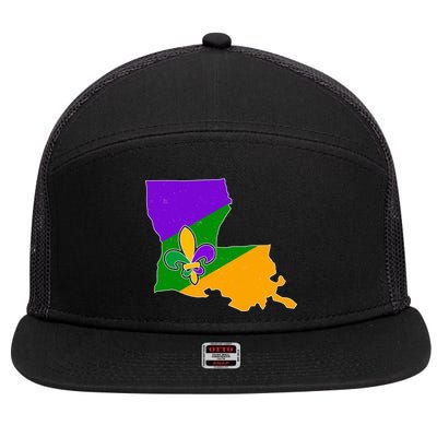 Louisiana Mardi Gras Fleur De Lis 7 Panel Mesh Trucker Snapback Hat