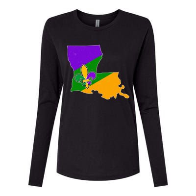 Louisiana Mardi Gras Fleur De Lis Womens Cotton Relaxed Long Sleeve T-Shirt