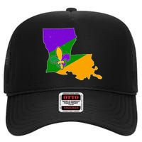 Louisiana Mardi Gras Fleur De Lis High Crown Mesh Back Trucker Hat