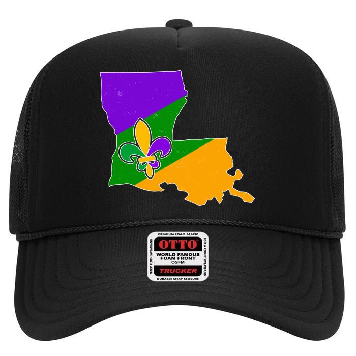 Louisiana Mardi Gras Fleur De Lis High Crown Mesh Back Trucker Hat