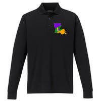 Louisiana Mardi Gras Fleur De Lis Performance Long Sleeve Polo