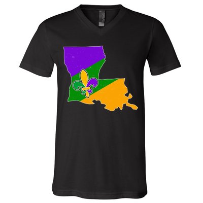 Louisiana Mardi Gras Fleur De Lis V-Neck T-Shirt