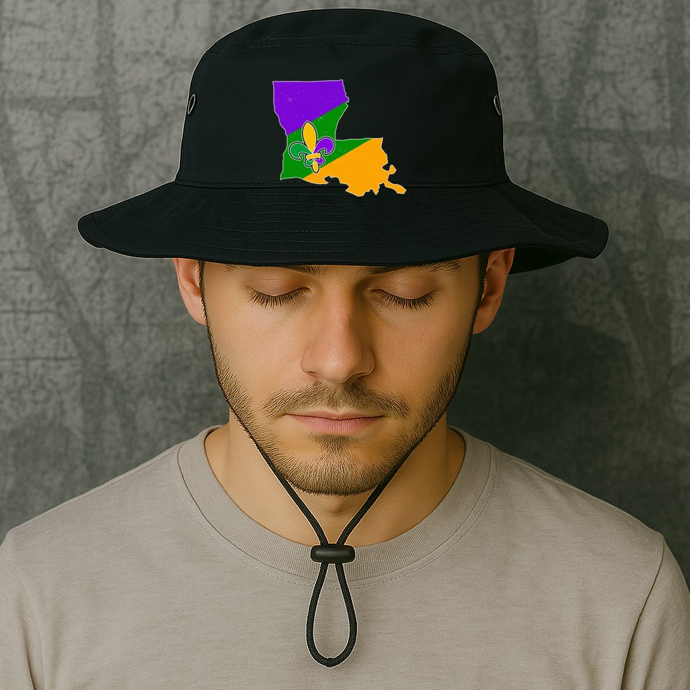 Louisiana Mardi Gras Fleur De Lis Bucket Hat