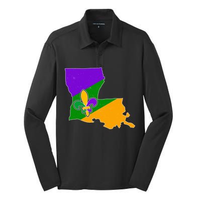 Louisiana Mardi Gras Fleur De Lis Silk Touch Performance Long Sleeve Polo