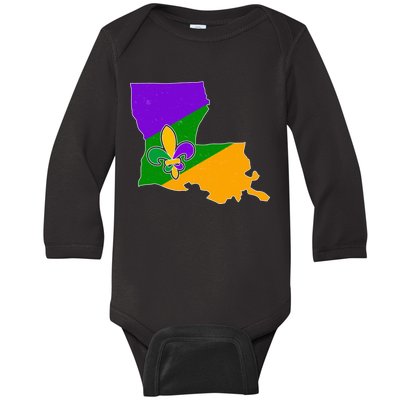 Louisiana Mardi Gras Fleur De Lis Baby Long Sleeve Bodysuit