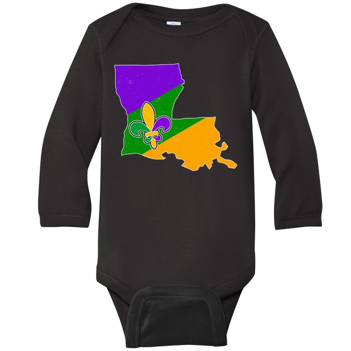 Louisiana Mardi Gras Fleur De Lis Baby Long Sleeve Bodysuit