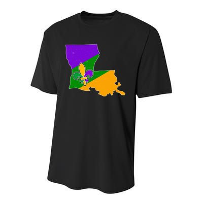 Louisiana Mardi Gras Fleur De Lis Youth Performance Sprint T-Shirt