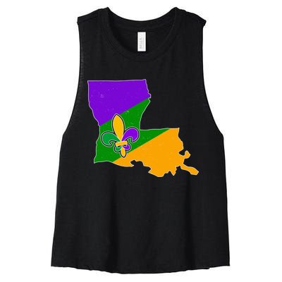 Louisiana Mardi Gras Fleur De Lis Women's Racerback Cropped Tank