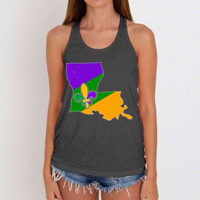 Louisiana Mardi Gras Fleur De Lis Women's Knotted Racerback Tank