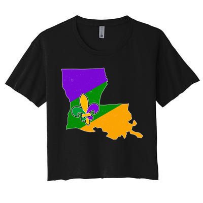 Louisiana Mardi Gras Fleur De Lis Women's Crop Top Tee