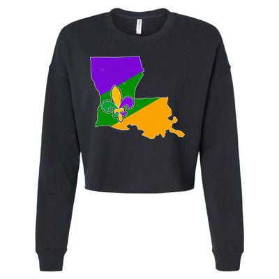 Louisiana Mardi Gras Fleur De Lis Cropped Pullover Crew