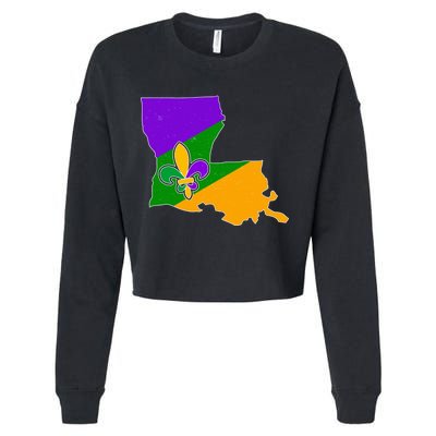 Louisiana Mardi Gras Fleur De Lis Cropped Pullover Crew