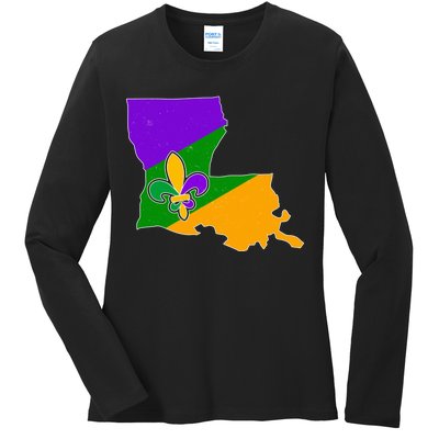 Louisiana Mardi Gras Fleur De Lis Ladies Long Sleeve Shirt