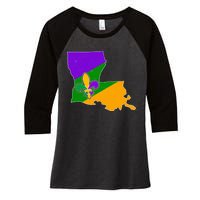 Louisiana Mardi Gras Fleur De Lis Women's Tri-Blend 3/4-Sleeve Raglan Shirt