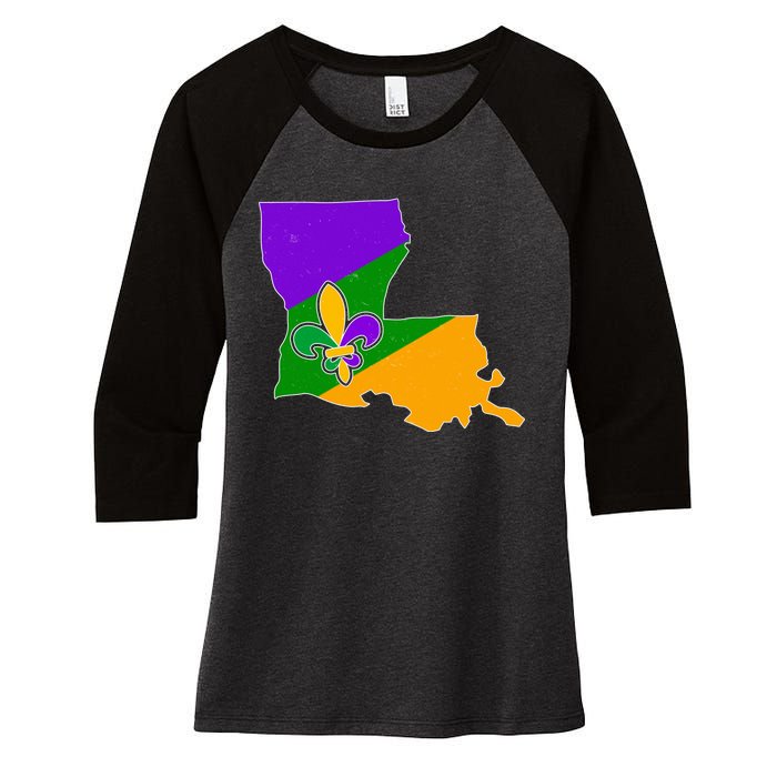 Louisiana Mardi Gras Fleur De Lis Women's Tri-Blend 3/4-Sleeve Raglan Shirt