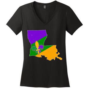 Louisiana Mardi Gras Fleur De Lis Women's V-Neck T-Shirt