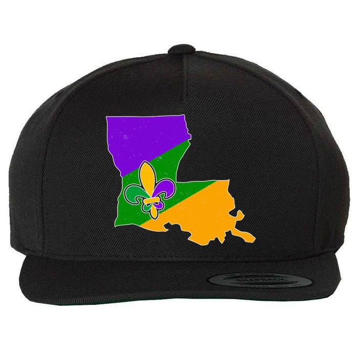 Louisiana Mardi Gras Fleur De Lis Wool Snapback Cap