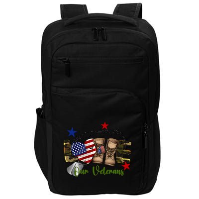 Love Our Veterans Day Proud Military American Flag Impact Tech Backpack