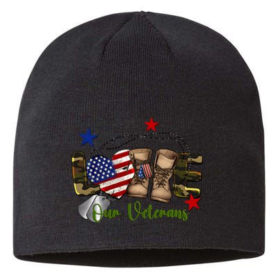 Love Our Veterans Day Proud Military American Flag Sustainable Beanie