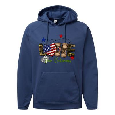 Love Our Veterans Day Proud Military American Flag Performance Fleece Hoodie