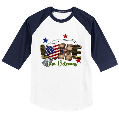 Love Our Veterans Day Proud Military American Flag Baseball Sleeve Shirt